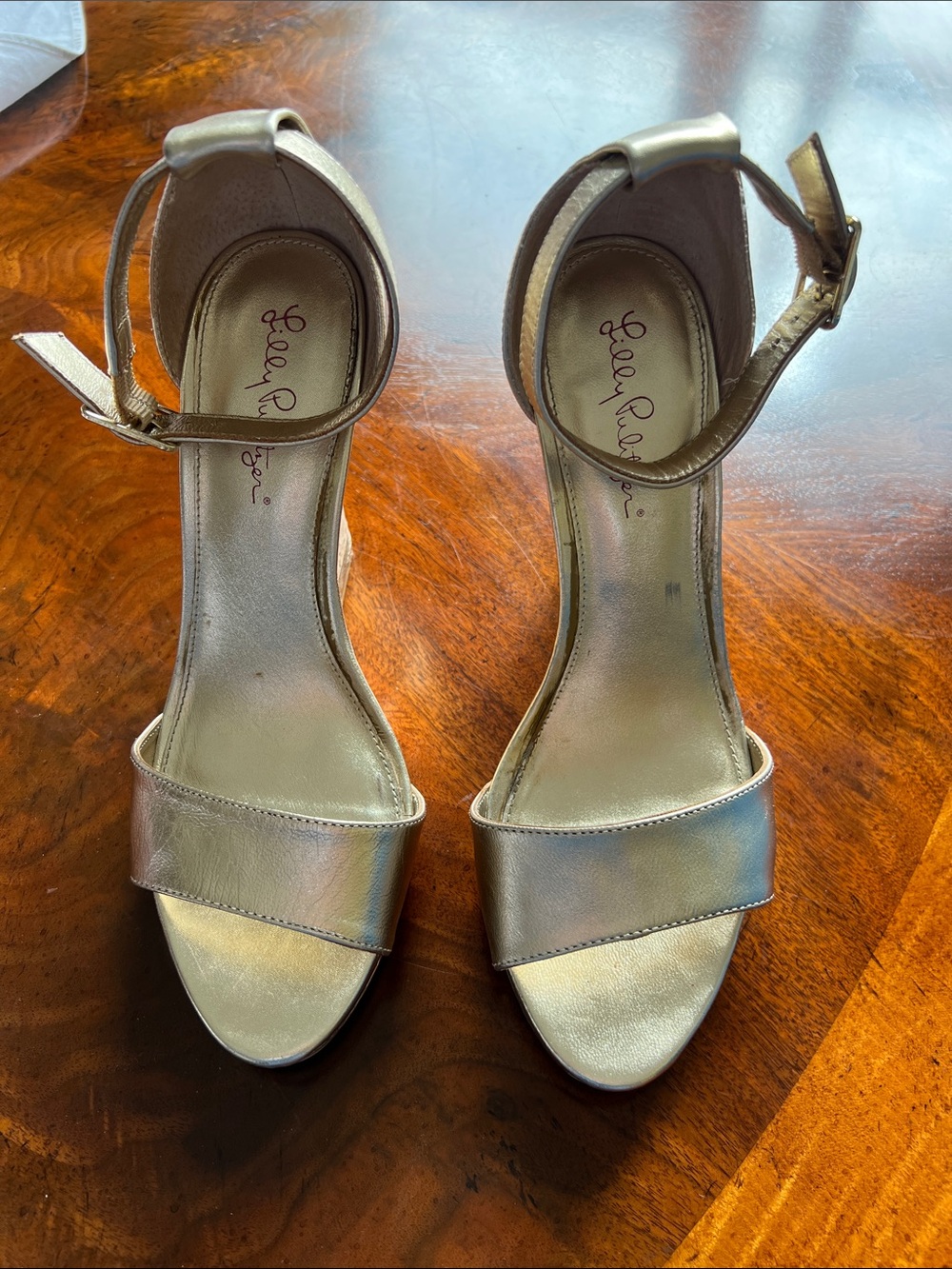 Lilly Pulitzer Gold Metallic Ankle-Strap Heels